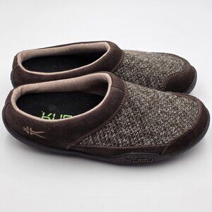KURU Shoes Mens Size 8.5 Brown Knit Suede Slip On House Slippers Clogs Comfort